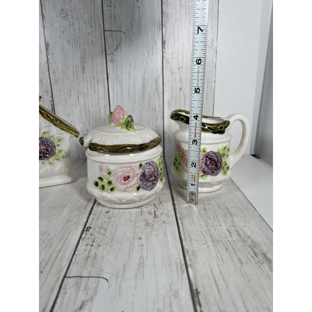 Ceramic Cream Sugar And Napkin Holder Nevco Floral Vintage - Picture 4 of 6